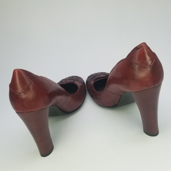 Apepazza Sz8.5 Red Leather Applique Floral Heels - Picture 8 of 14